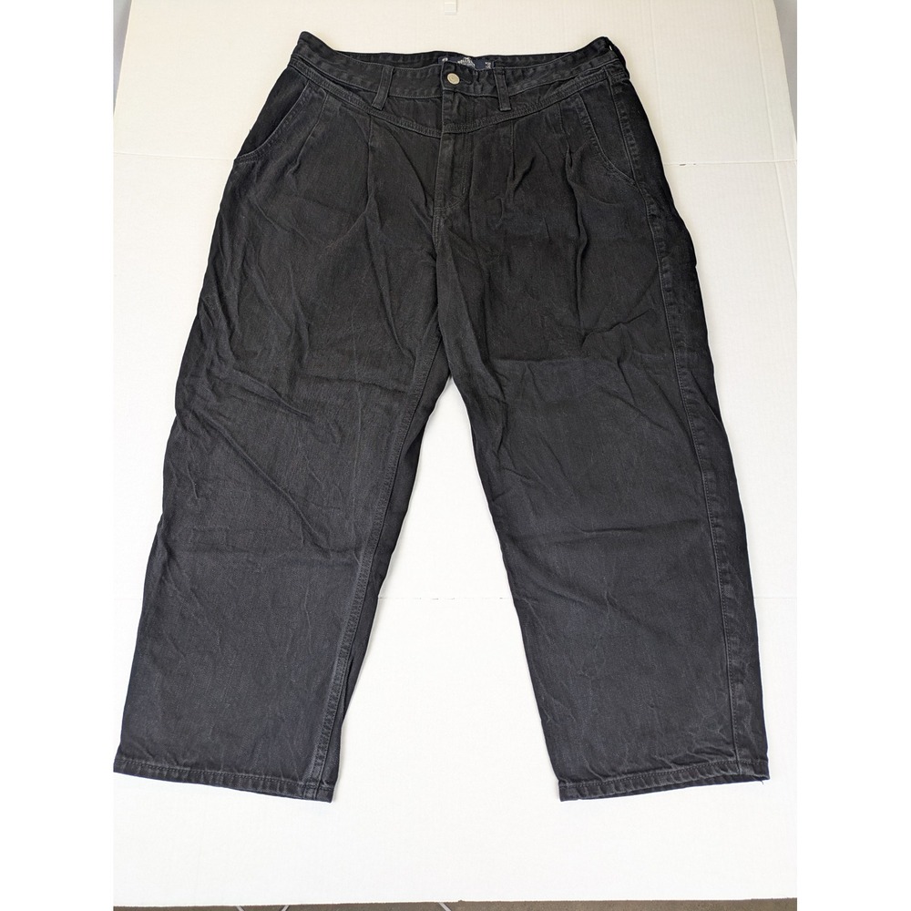 Hollister Jeans Juniors 15R 32x25 Black‎ High Rise Barrel Mom 100% Cotton Grunge